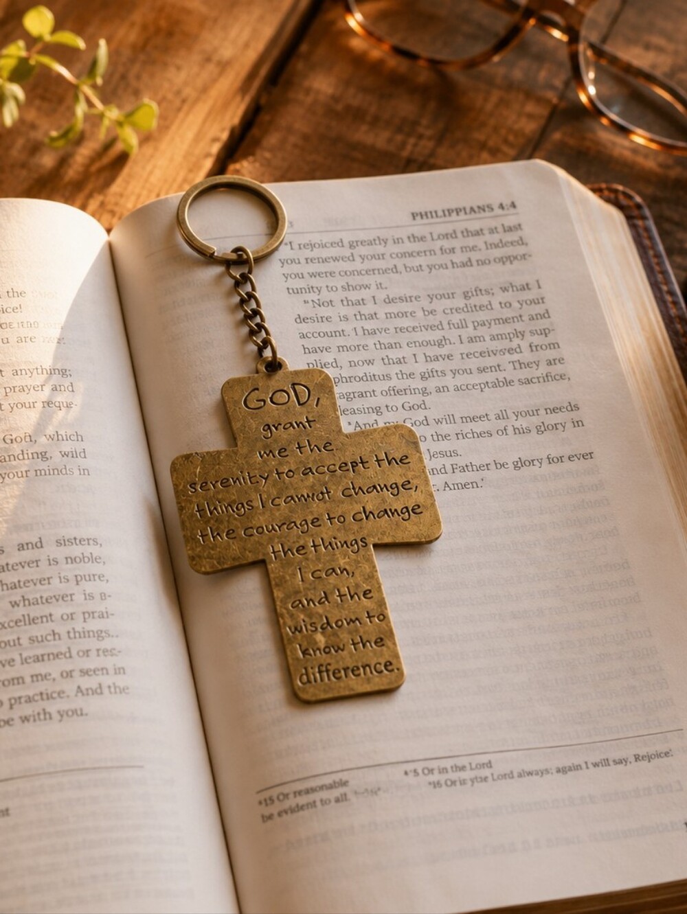 Bronze Cross Keychain Serenity Prayer Purse Charm Inspirational Spiritual Gift
